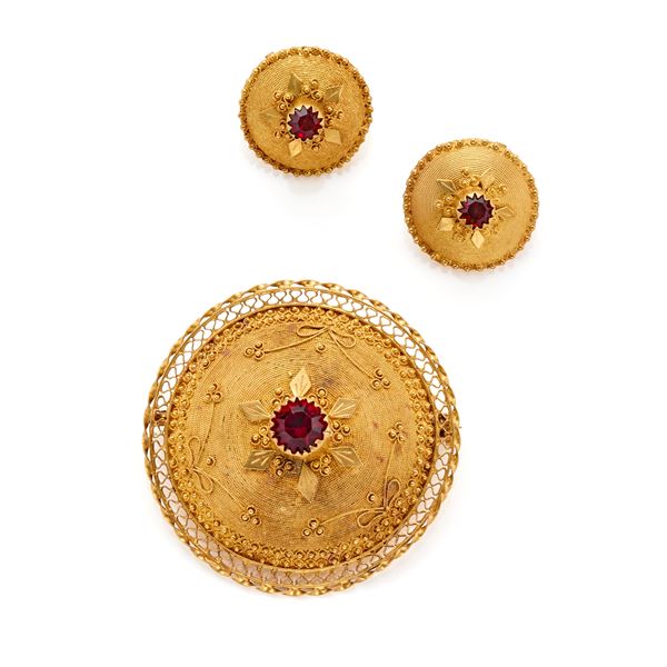 Gold brooch and earrings
