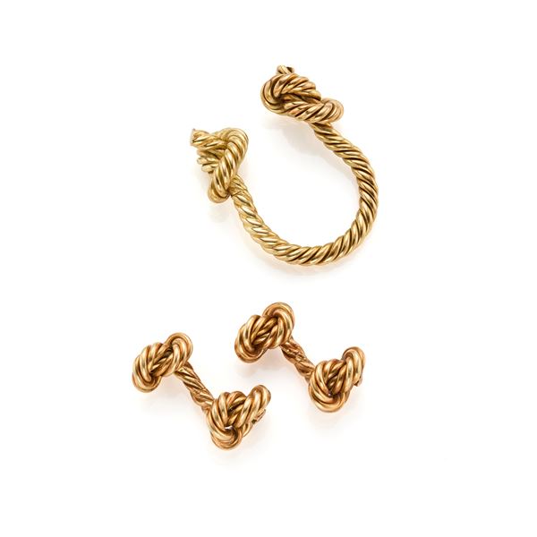 Gold cufflinks and key rings