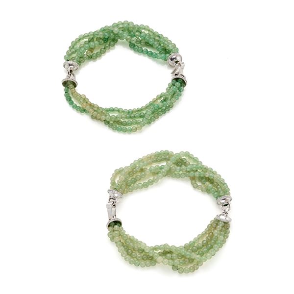 Pair of chalcedony and gold bracelets
