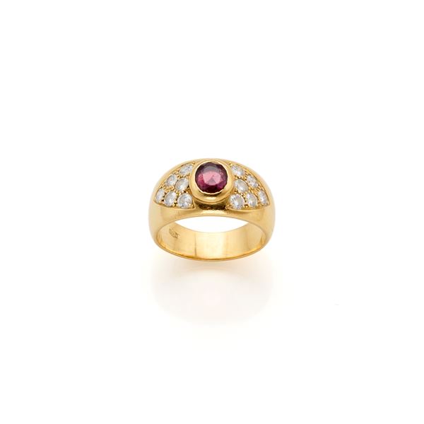 Gold ring with diamonds and ruby