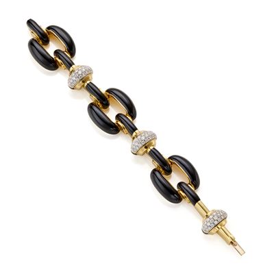Webb, Bracciale modulare in oro giallo e bianco con smalto nero e diamanti