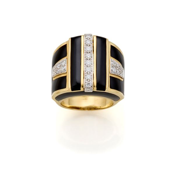 Gold, enamel and diamond ring