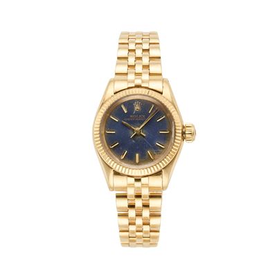 Rolex, Oyster Perpetual Lady – Orologio automatico con cassa in oro giallo 18 Kt e quadrante blu
