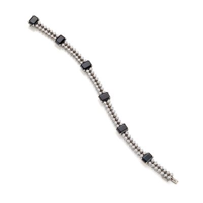 Bracciale in oro bianco 18 Kt con diamanti e zaffiri ottagonali