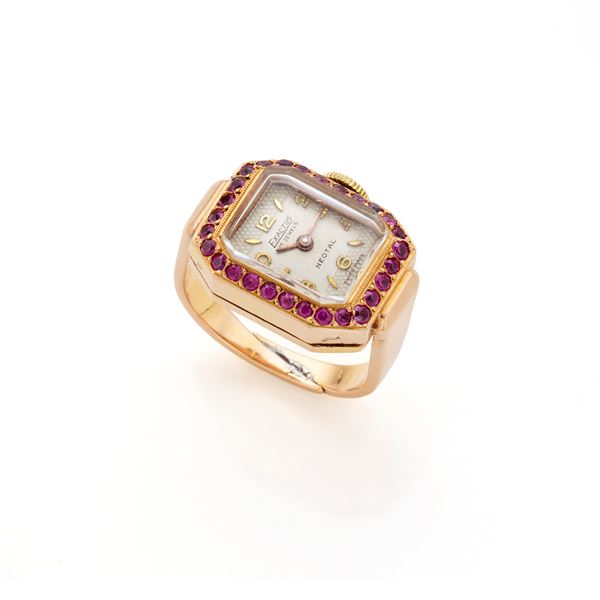 Gold-plated watch ring with synthetic corundums