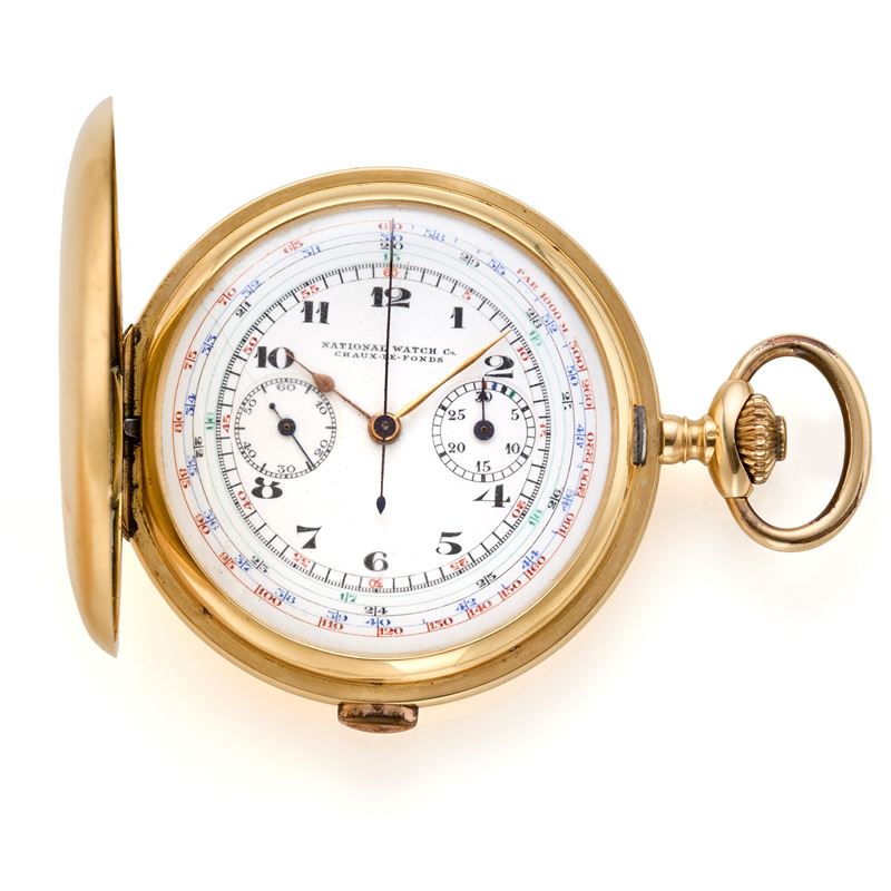 National Watch & Co, Orologio da tasca savonette in oro giallo 18 Kt