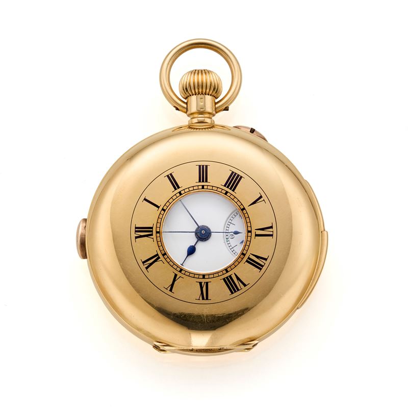 Orologio da tasca savonette in oro giallo 18 kt, movimento manuale