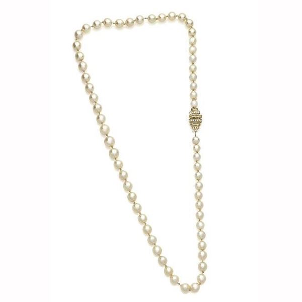 Filo di perle coltivate, chiusura oro giallo e diamanti  - Auction Asta a tempo - Faraone Casa d'Aste