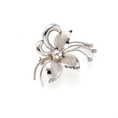 Spilla a Fiore in Oro con Gemme Incolore