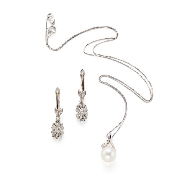 Gold lot consisting of necklace with pearl and earrings