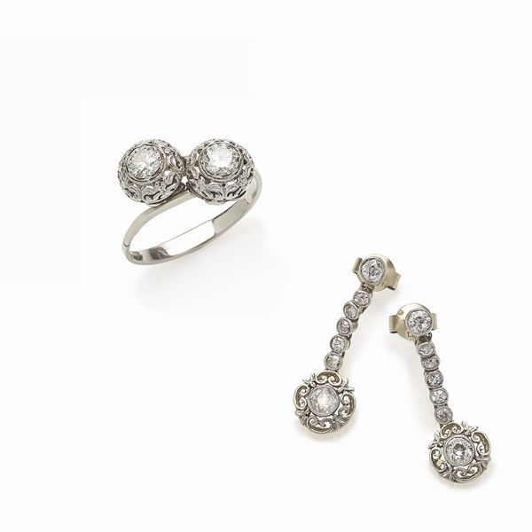 Parure anello e orecchini con diamanti