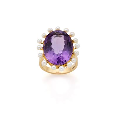 Anello in Oro con Ametista e Perle