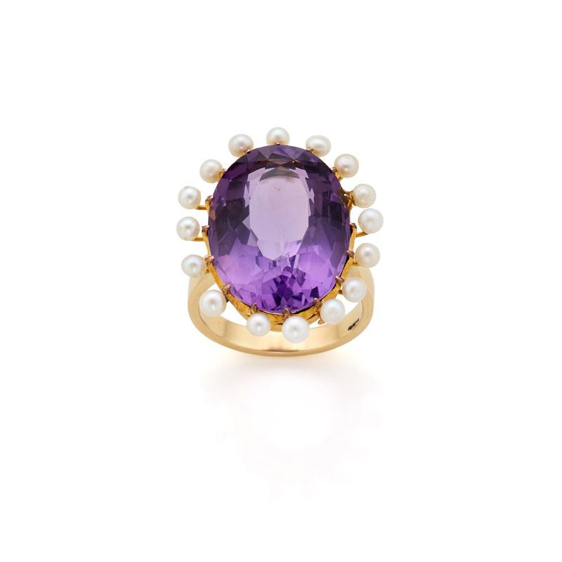 Anello in Oro con Ametista e Perle