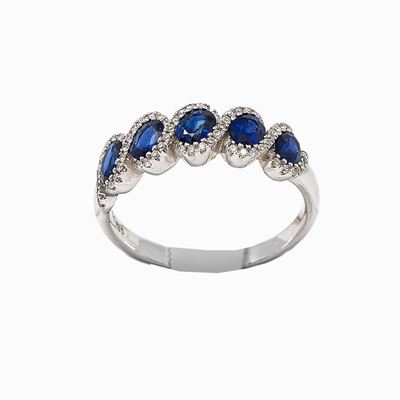 Anello Oro Bianco con Zaffiri e Diamanti