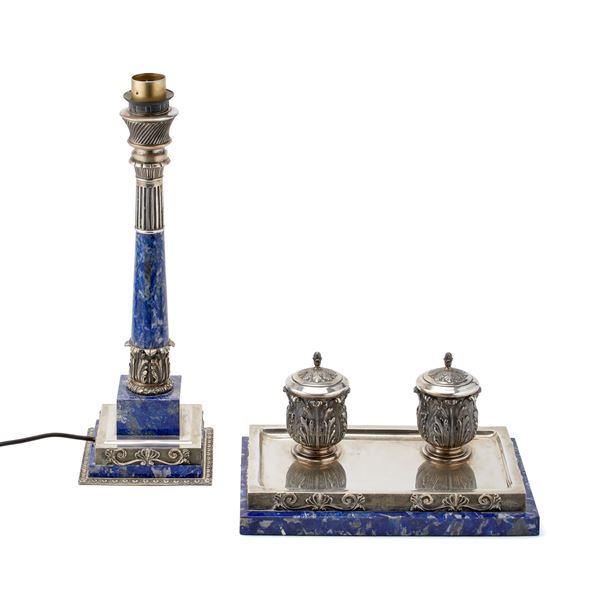 Silver and lapis desk set
