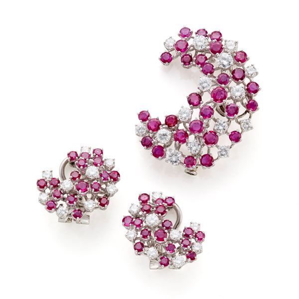 Demi parure in gold, diamonds and rubies