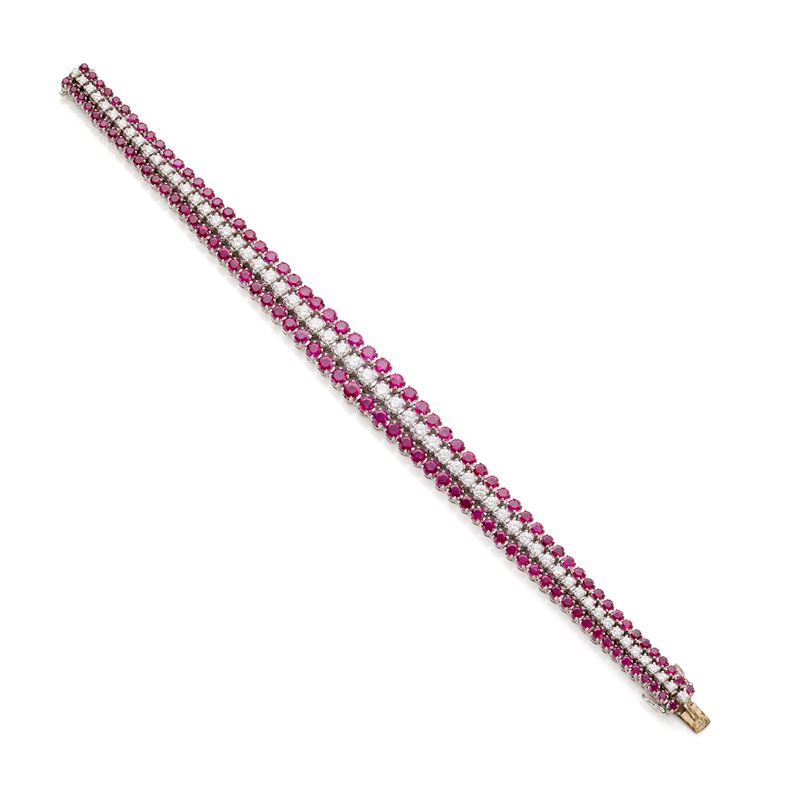 Bracciale in oro bianco 18 Kt con diamanti e rubini