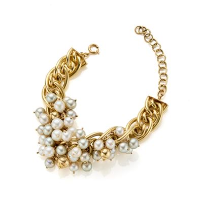 Bracciale in oro giallo 18 Kt con perle coltivate bianche e grigie