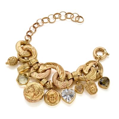 Bracciale in oro giallo e rosa 18 Kt e 9 Kt con charms e quarzi sfaccettati