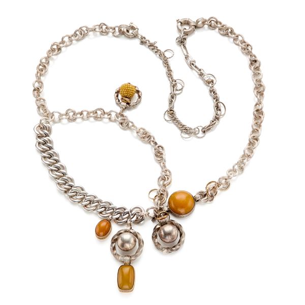 collana a catena in argento con gemme  - Asta GIOIELLI, OROLOGI E LUXURY GOODS - Faraone Casa d'Aste