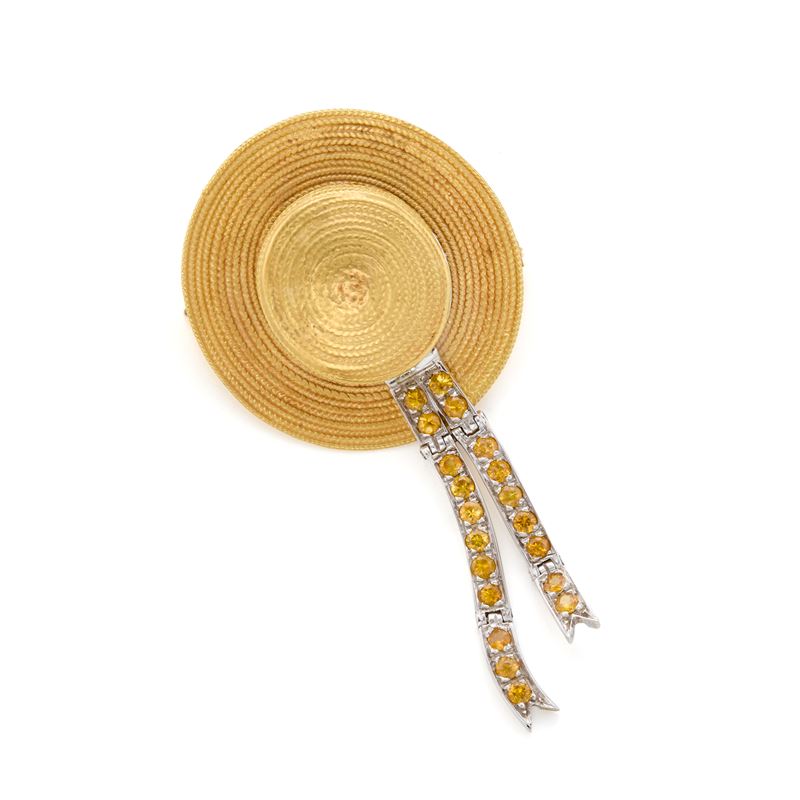 Missiaglia, Spilla/Pendente in oro giallo e bianco 18 Kt a forma di cappello da gondoliere