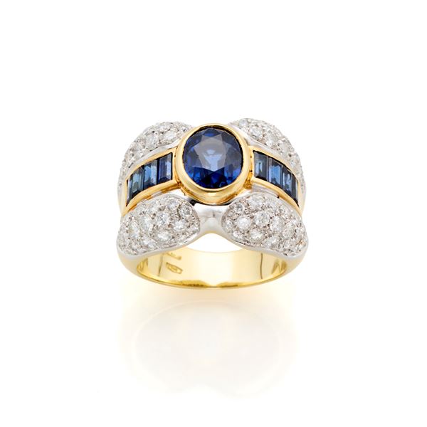 Missiaglia gold ring with sapphire and diamonds