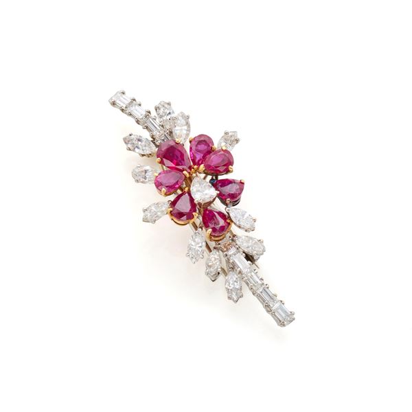 Missiaglia gold brooch with diamonds and rubies
