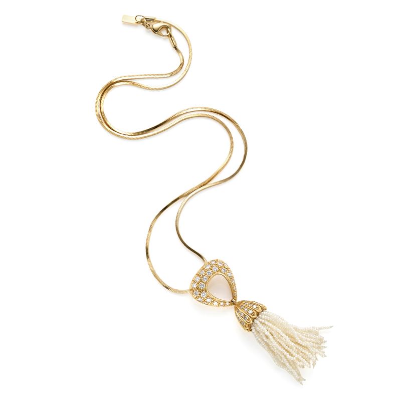 Pendente in oro, diamanti e microperle