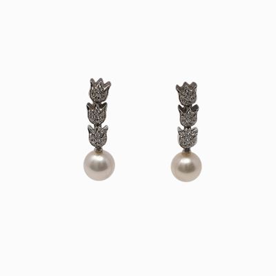 Orecchini Oro Bianco Pendenti con Perle