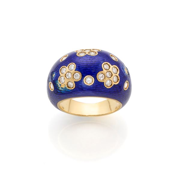 Gold ring with enamel and diamonds