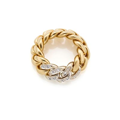 Pomellato, Anello in oro giallo e bianco 18 Kt con diamanti