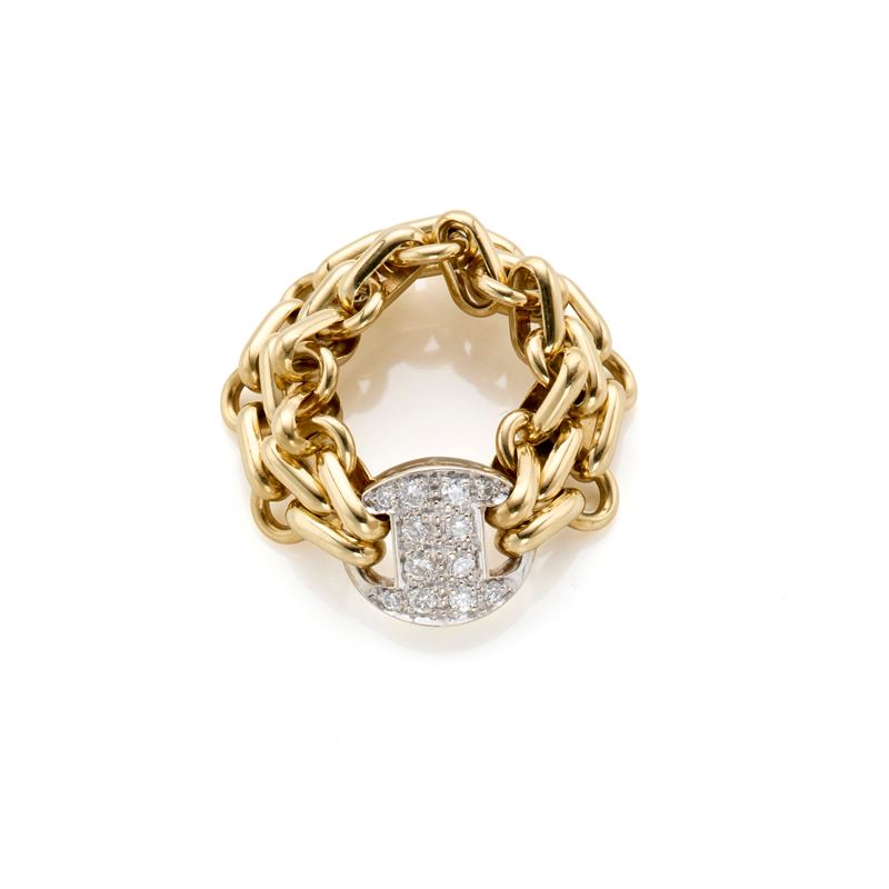 Pomellato, Anello in oro giallo e bianco 18 Kt con diamanti