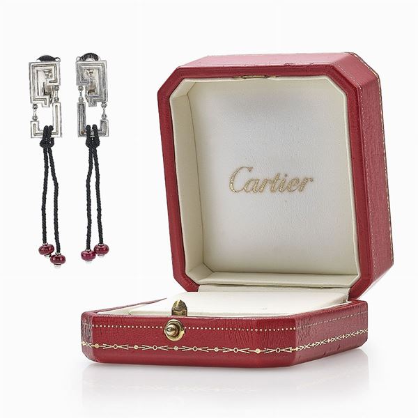 Cartier - Orecchini Cartier pendenti con rubini- completi di scatola