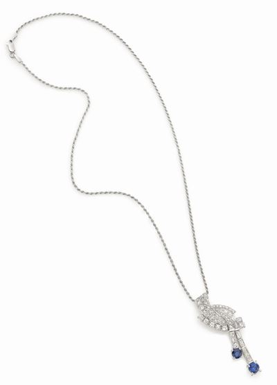 Girocollo Oro Bianco con 2 Zaffiri
