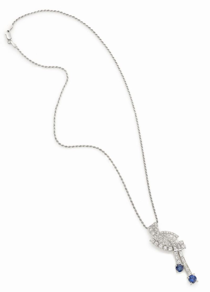 Girocollo Oro Bianco con 2 Zaffiri