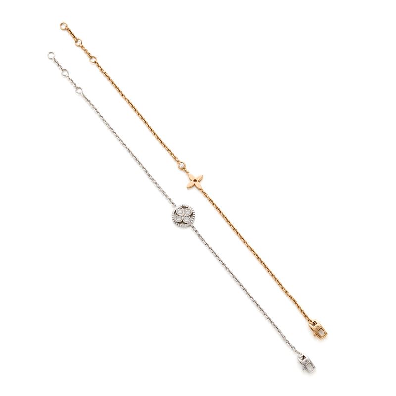 Louis Vuitton, Due bracciali in oro giallo e bianco 18 Kt con diamanti