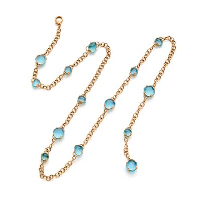 Collana Capri in oro giallo satinato 18 Kt con turchesi e cristallo di rocca