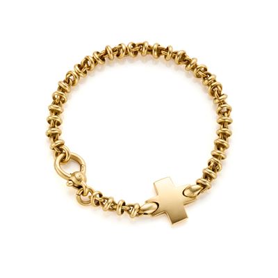 Bracciale a catena in oro giallo 18 Kt con croce