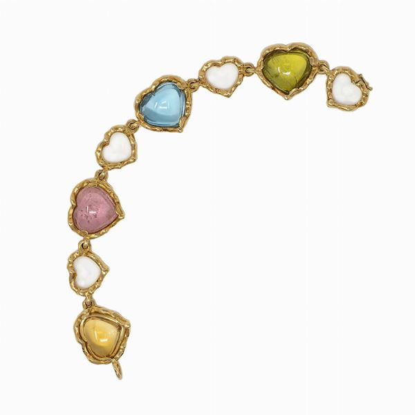 Bracciale oro giallo con cuori e pietre colorate 56,14g