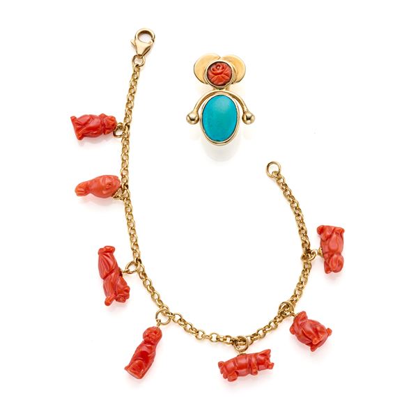 Pendente e bracciale in oro con corallo