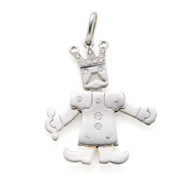 Pendente 'Re' in oro bianco 18 Kt con diamanti