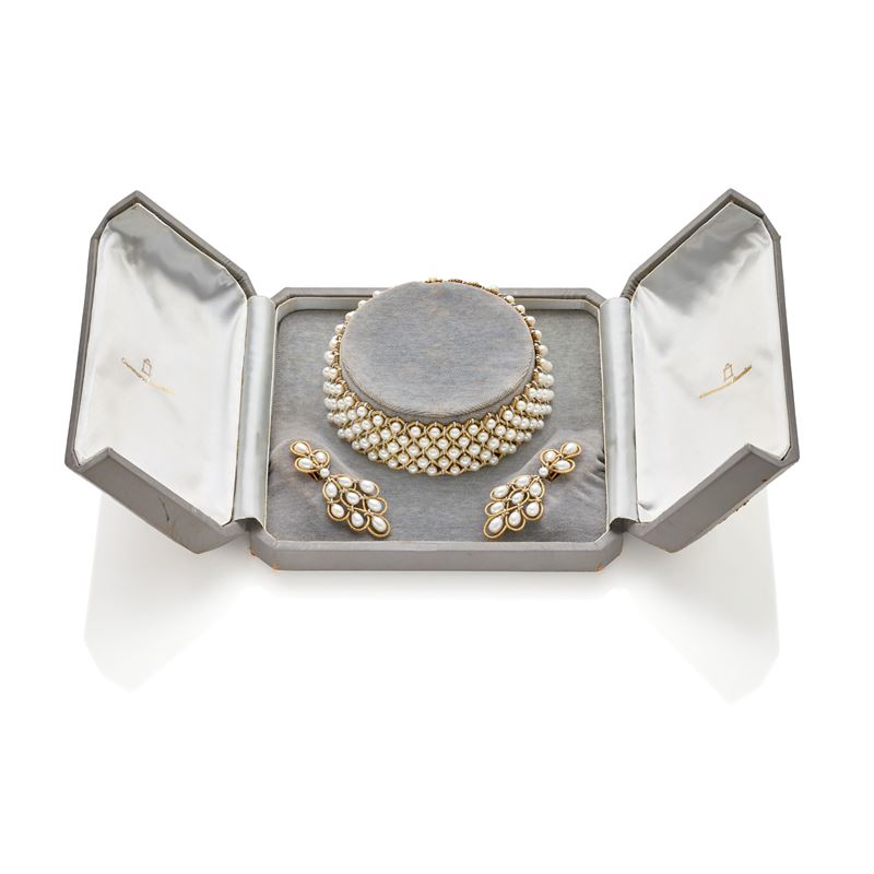 Gianmaria Buccellati, Demi parure in oro bianco e giallo 18 Kt con perle