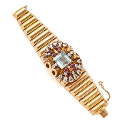 Bracciale in oro giallo 18 Kt con acquamarina ottagonale e diamanti