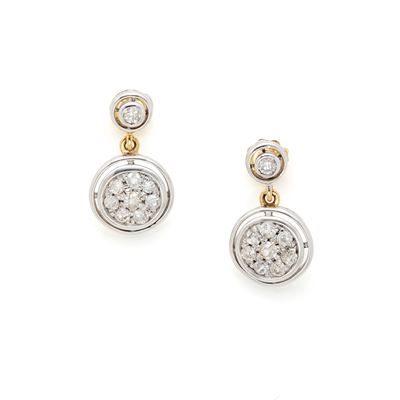 Orecchini in oro giallo 18 Kt e argento con diamanti taglio vecchio, 1,35 ct