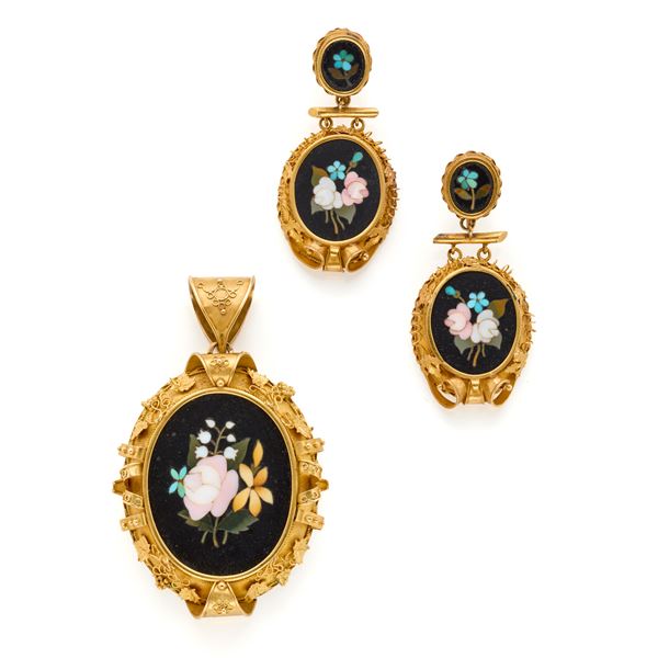 Gold demi parure with micro-mosaic.