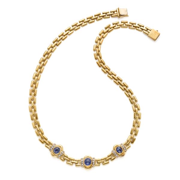 Gold necklace with diamonds and sapphires