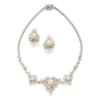 Demi parure in oro bianco 18 Kt con diamanti e perle coltivate