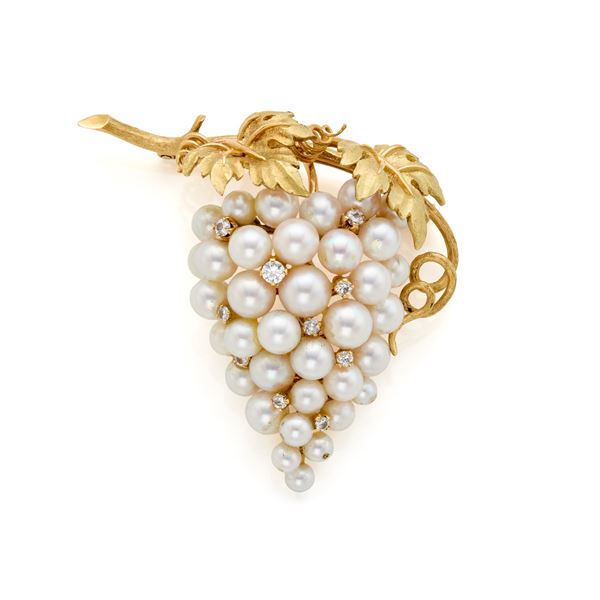Missiaglia brooch in gold with pearls and diamonds