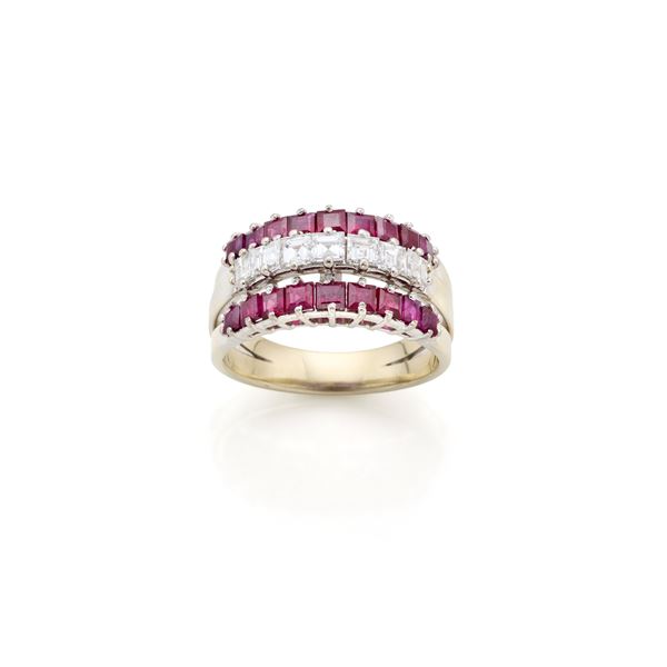 Missiaglia gold ring with diamonds and rubies
