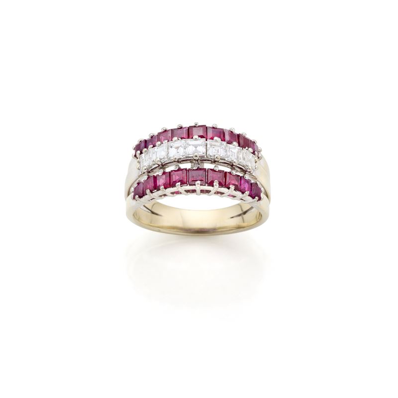 Anello Missiaglia in oro con diamanti e rubini